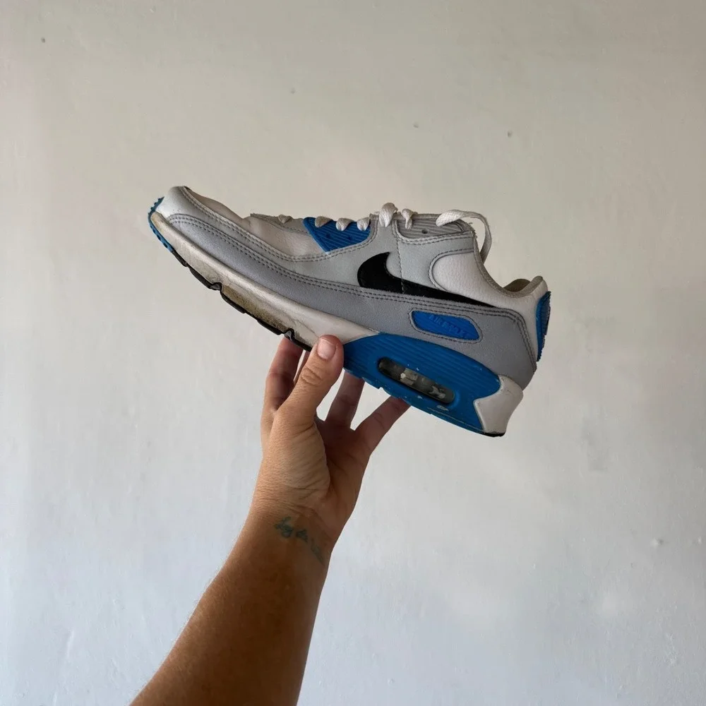 Nike Air Max 90 Sneakers GS Youth 6.5Y White Blue Black CD6864-127